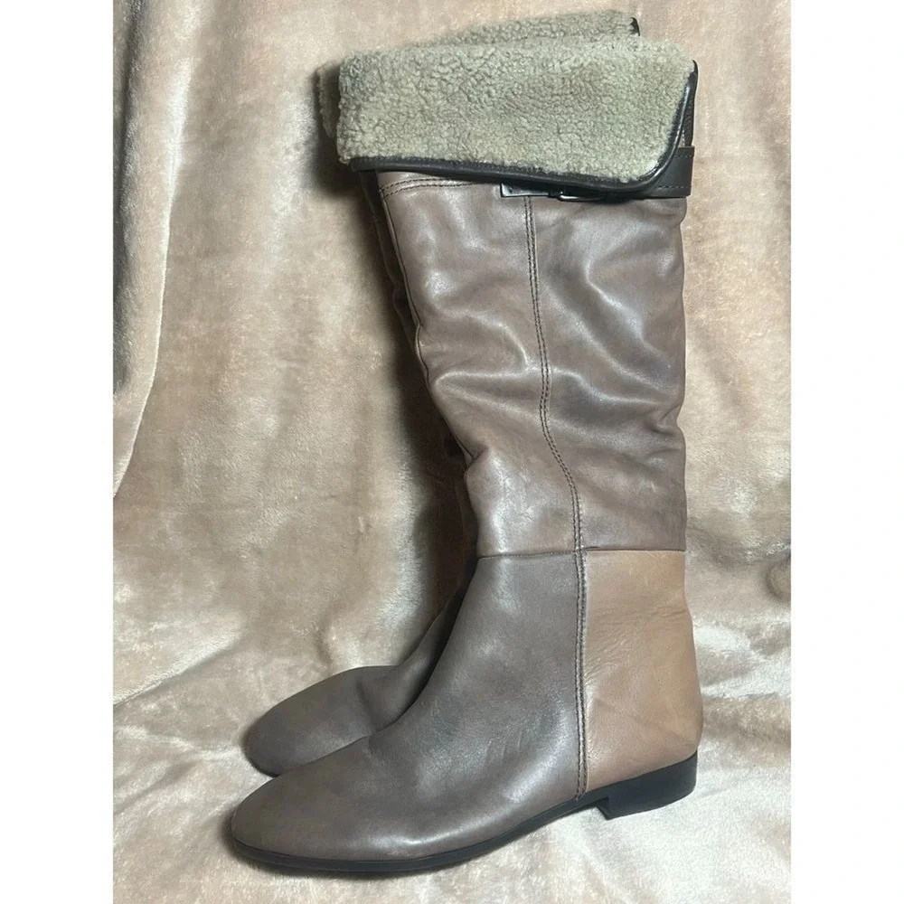 Apepazza Leather Knee High Boots Women 39 Brown Colorblock Shearling Good Buckle